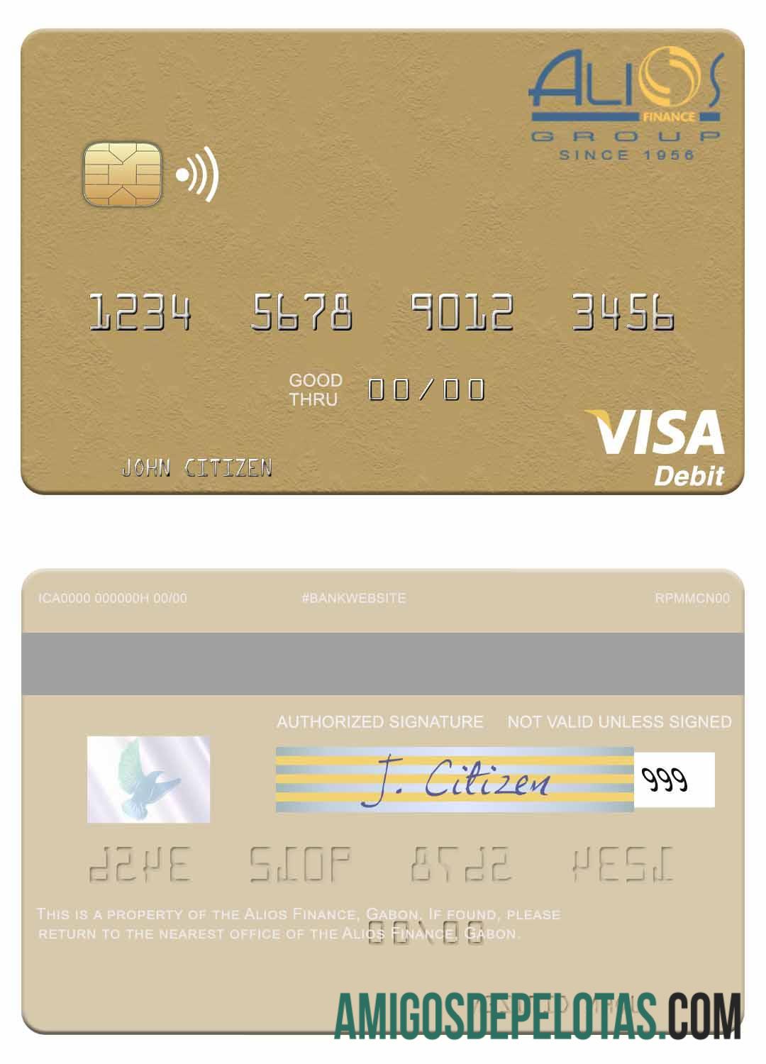 Cartão de débito Visa Gabão Alios França exemplo